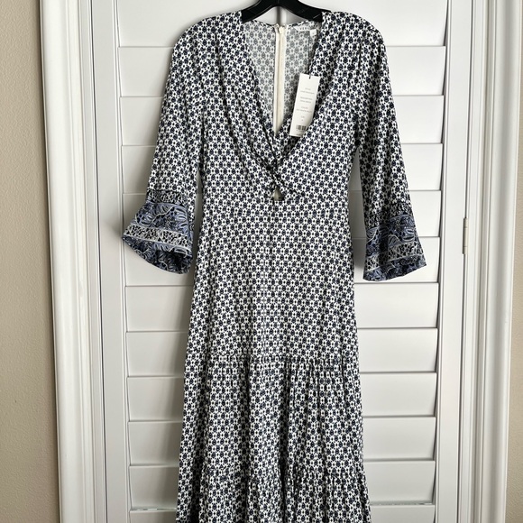 Veronica Beard Dinia Navy & White Midi Dress - Picture 2 of 6